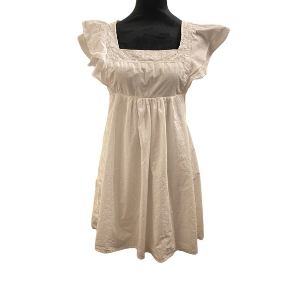 Urban Outfitters Baby Doll Casual White Mini Dress w/Ruffle Sleeves SZ M - Picture 12 of 14